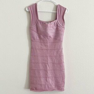 Forever 21 Sparkle Glitter Metallic Pink Bandage Bodycon Dress Size Medium